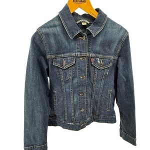 Levi's Women's Denim Trucker Jacket Distressed Blue Jean‎ L